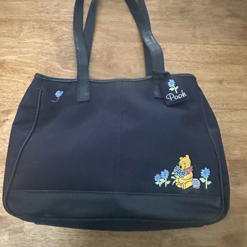 Navy Tote Bag with Embroidered Winnie the Pooh